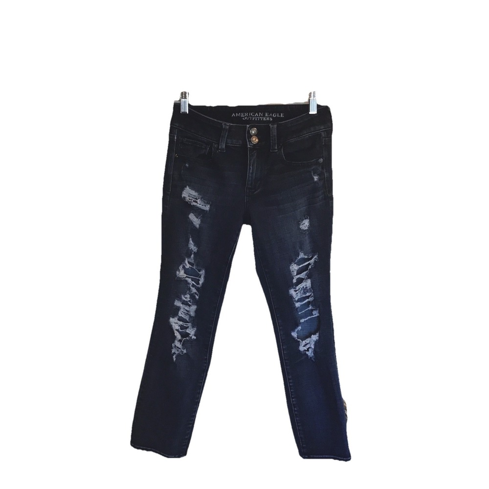 American Eagle 360 Super Super Stretch Artist Crop Jeans Women's Sz 4 Dark Wash